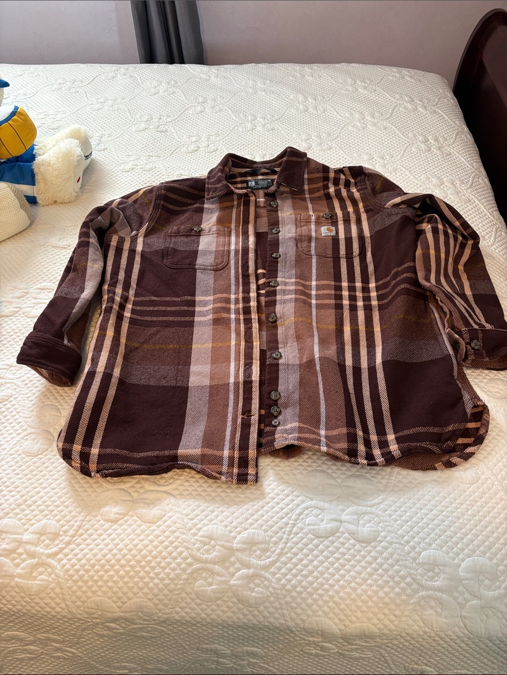 Women’s CarharttBrown and Tan Plaid Button-Down Shirt